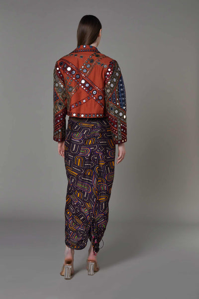 saaksha and kinni Intricate Hand Embroidered Mirror Work Jacket rust online shopping melange singapore indian designer wear