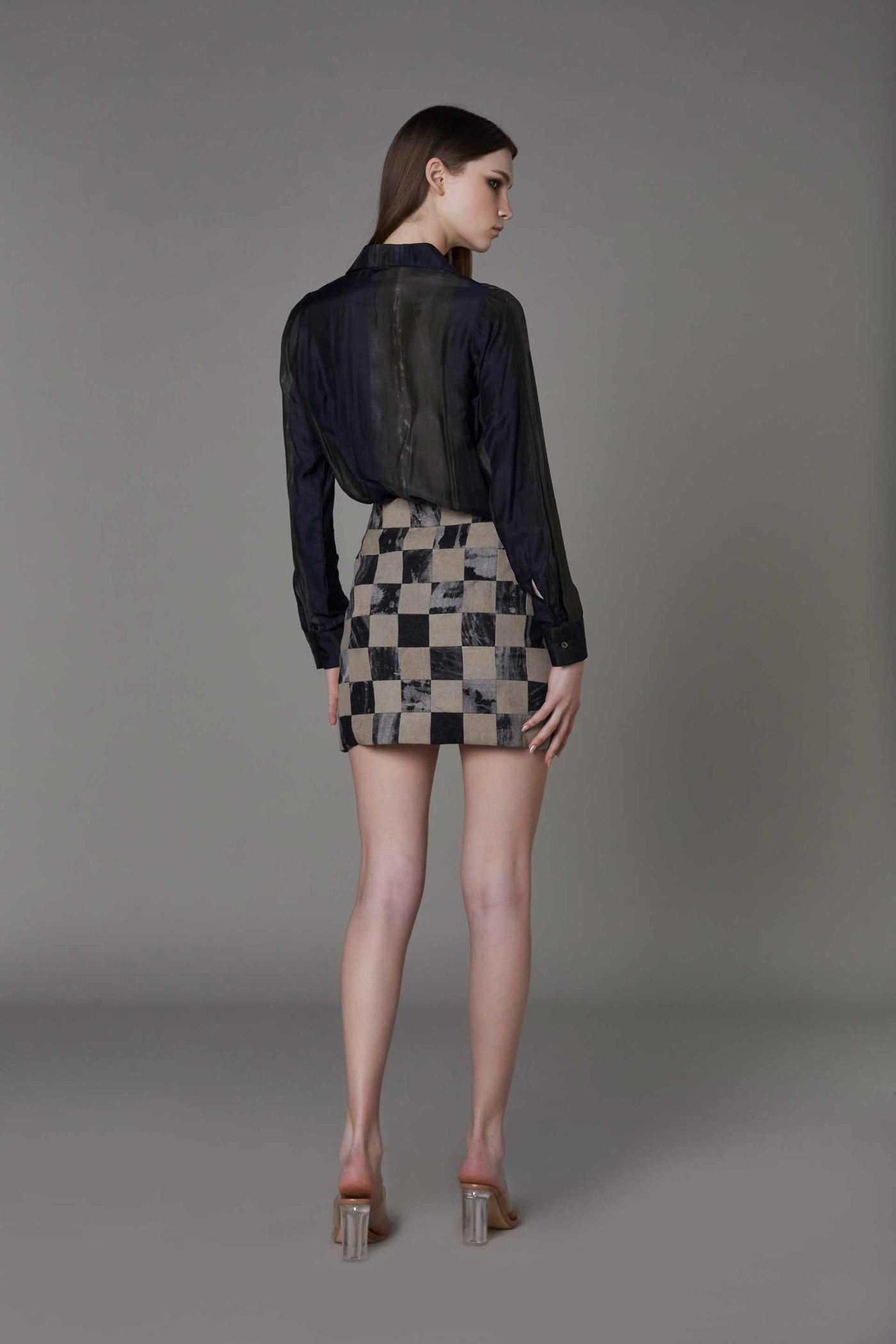 saaksha and kinni Marble Checkered Skirt grey black western indian designer wear online shopping melange singapore