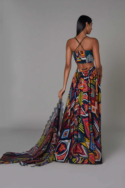 saaksha and kinni Navy Blue Mix Booti Bustier online shopping melange singapore indian designer wear