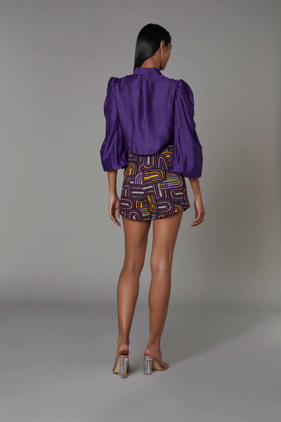 saaksha and kinni Semi Circle Print High Waist Shorts purple western indian designer wear online shopping melange singapore