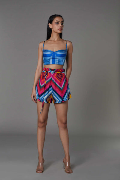 saaksha and kinni Stripe Print Bustier blue western indian designer wear online shopping melange singapore