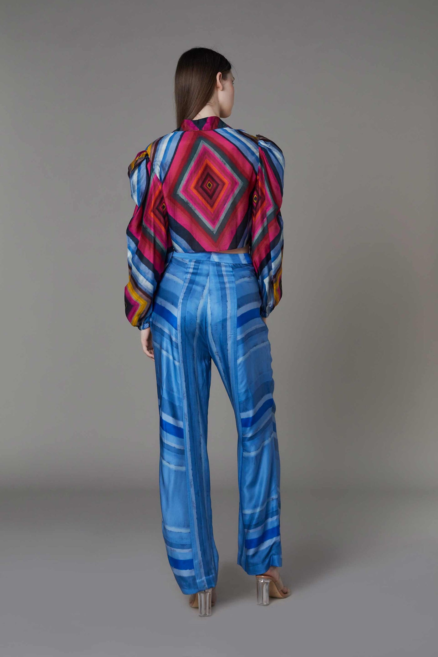 saaksha and kinni Blue Stripe Print Trousers blue western indian designer wear online shopping melange singapore