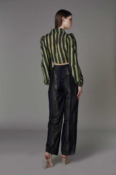 saaksha and kinni Stripe Print Trousers olive black western indian designer wear online shopping melange singapore