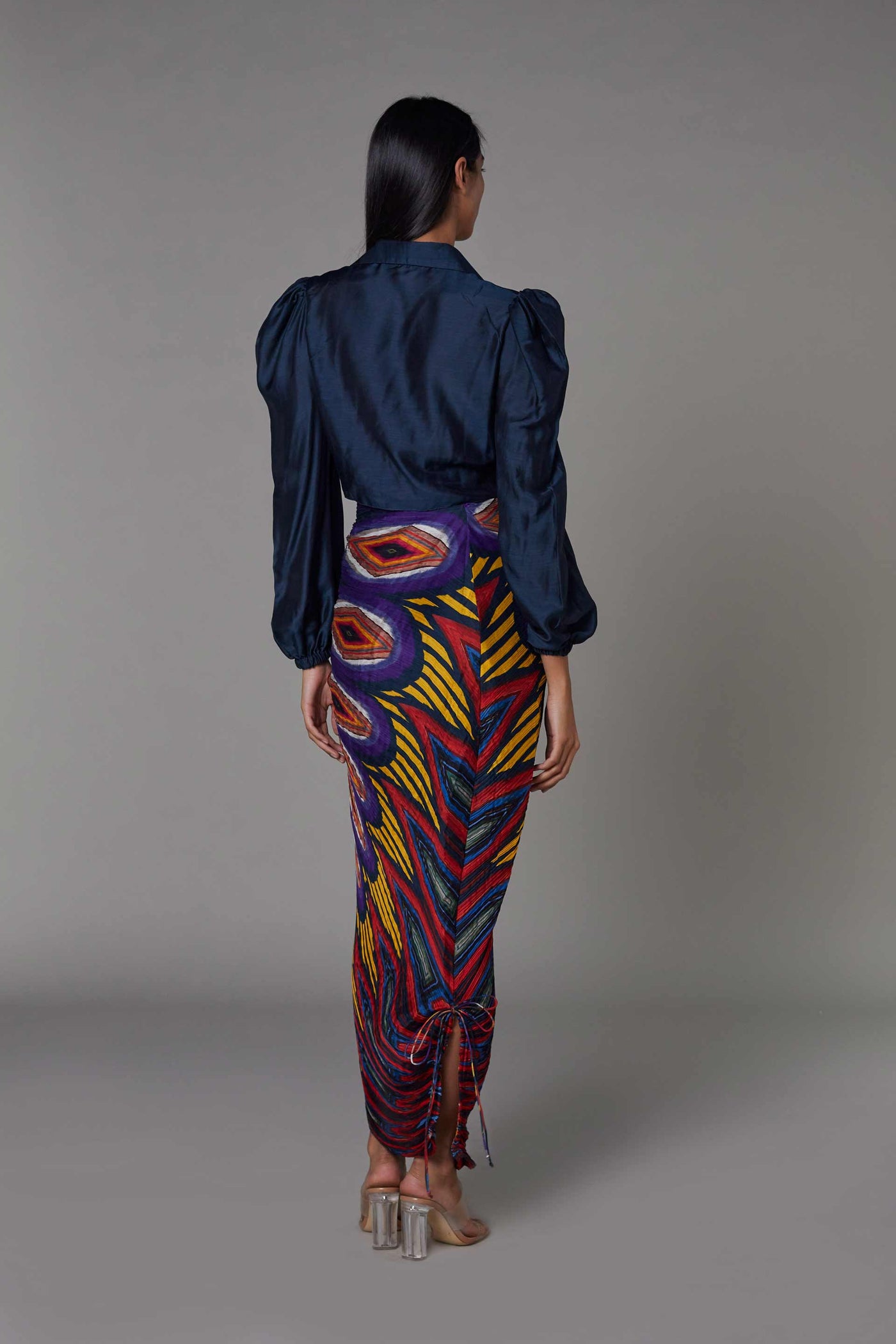 saaksha and kinni Tie Front Buttoned Blouse navy blue western indian designer wear online shopping melange singapore