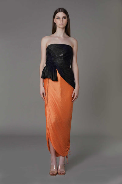 saaksha and kinni orange Wrap Style Skirt With Zip Detailing western indian designer wear online shopping melange singapore