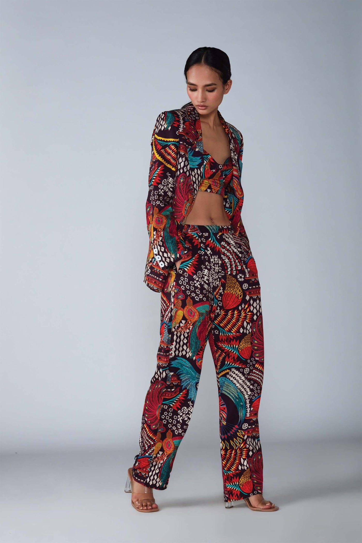 Saaksha & KinniAbstract Bird Print Trousers  indian designer womenswear fashion online shopping melange singapore