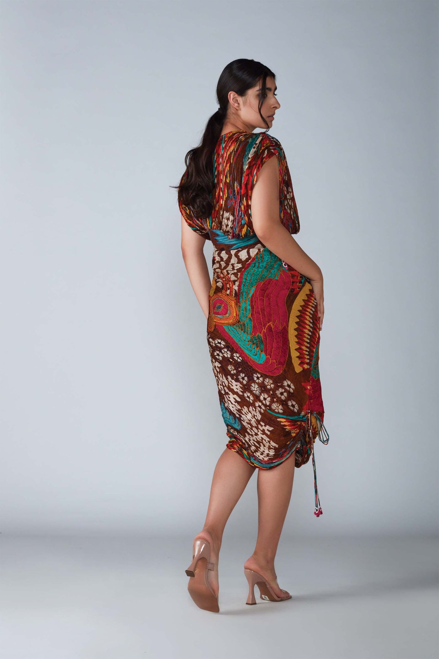 Saaksha & Kinni Abstract Bird Print Hand Micro Pleated Sari Dress indian designer womenswear fashion online shopping melange singapore