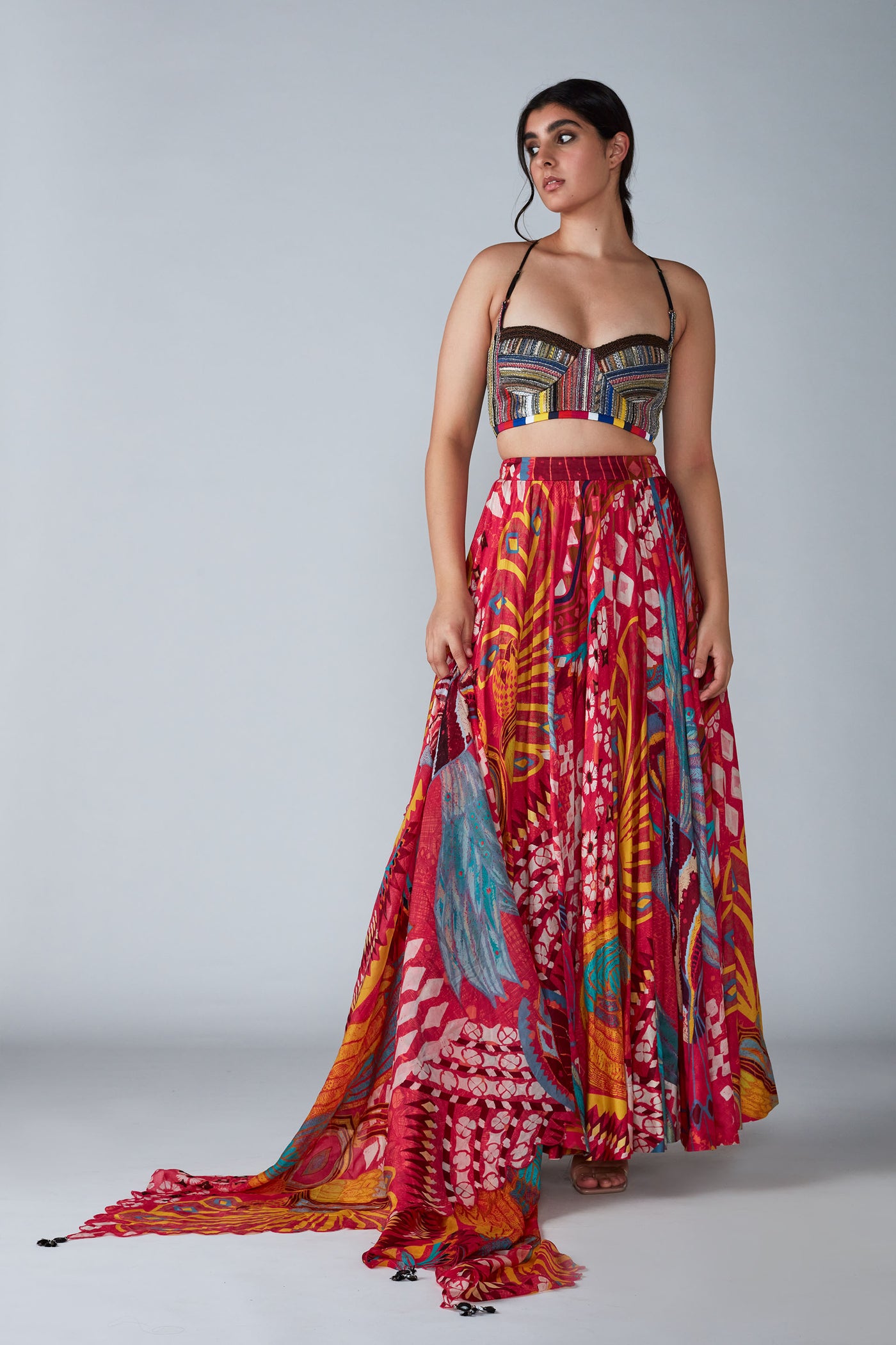 Saaksha and Kinni Abstract Bird Print Lehenga western indian designer womenswear fashion online shopping melange singapore