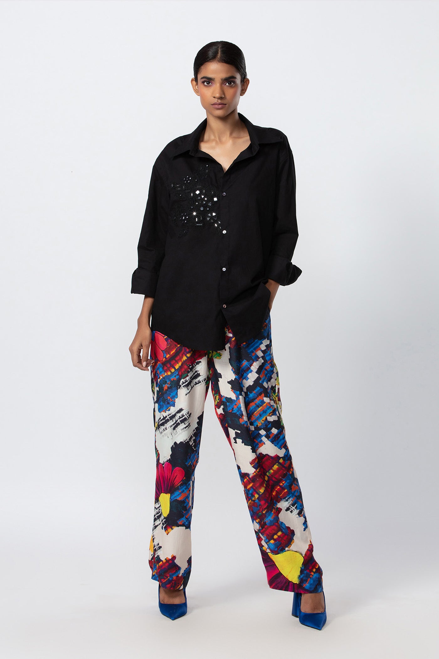 Saaksha and Kinni Abstract floral high waist trousers indian designer online shopping melange singapore