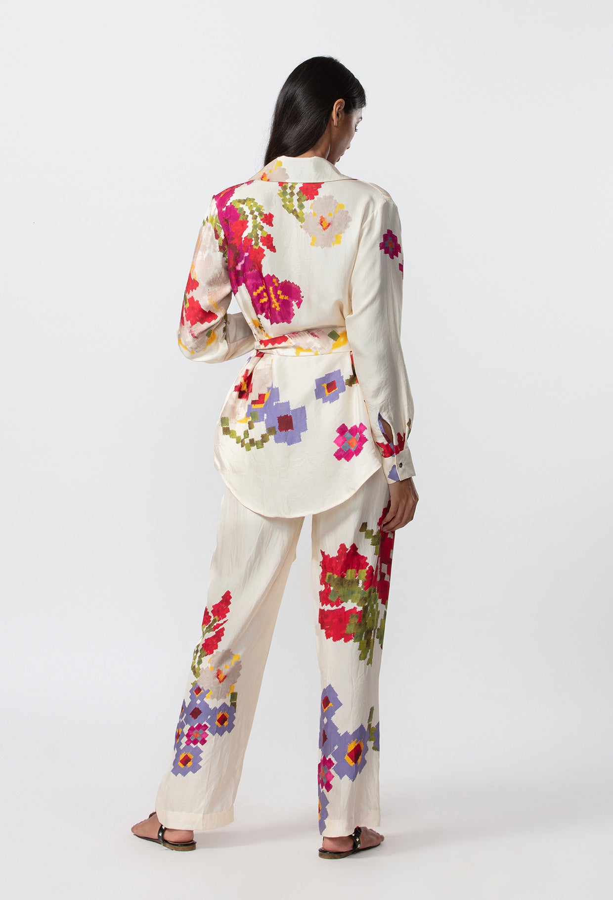 Saaksha and Kinni Abstract floral placement print high waist trousers indian designer online shopping melange singapore