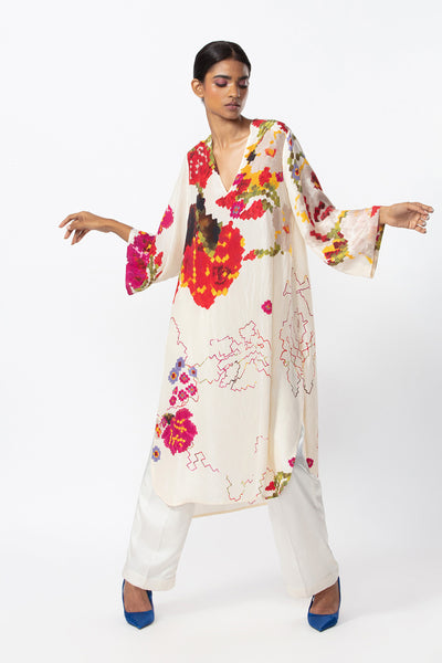 Saaksha and Kinni Abstract Floral Placement Print Silk Kurta indian designer online shopping melange singapore
