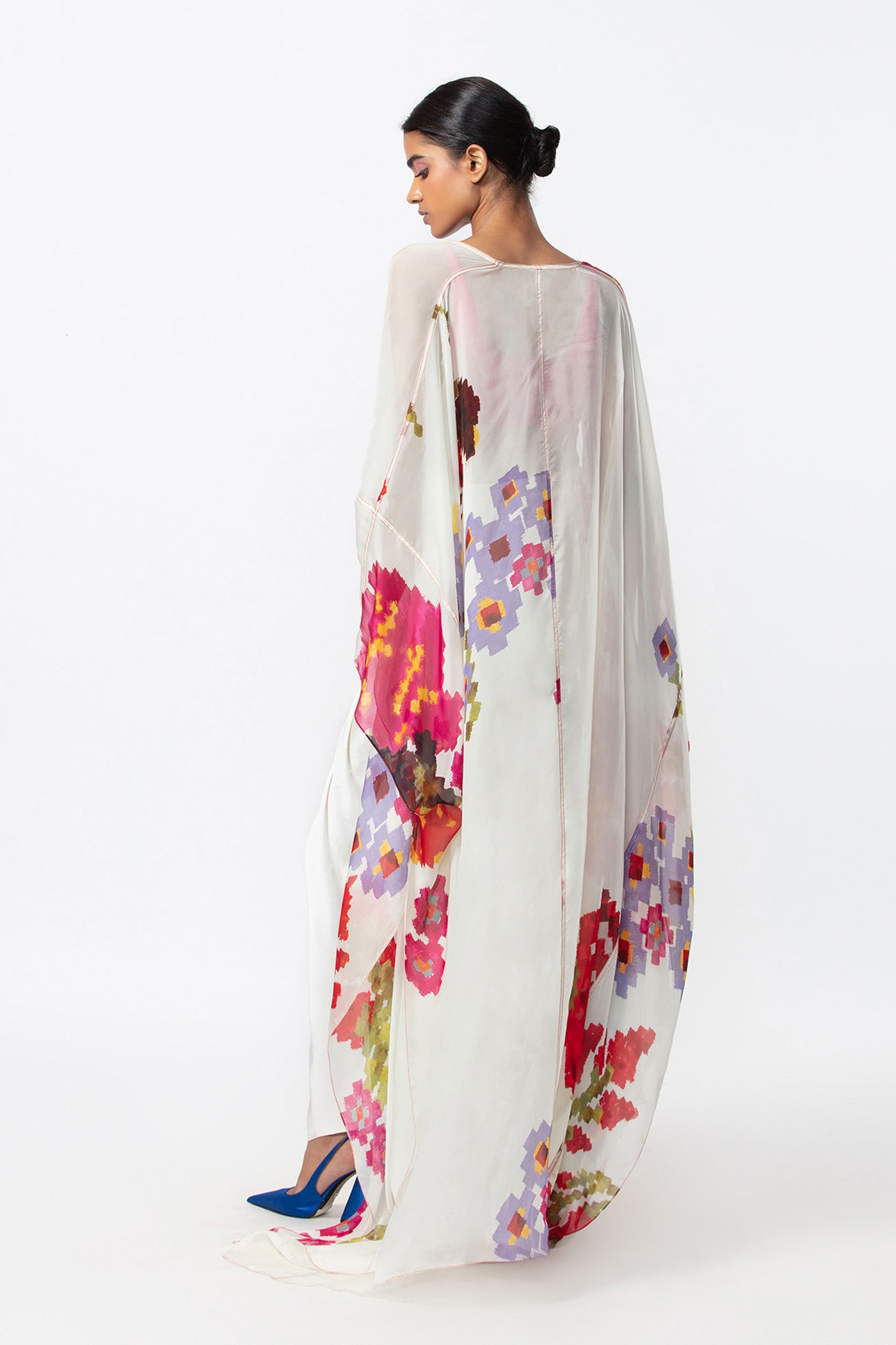 Saaksha and Kinni Abstract Floral Placment Print Cape indian designer online shopping melange singapore
