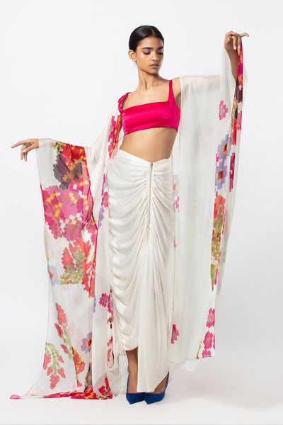 Saaksha and Kinni Abstract Floral Placment Print Cape indian designer online shopping melange singapore