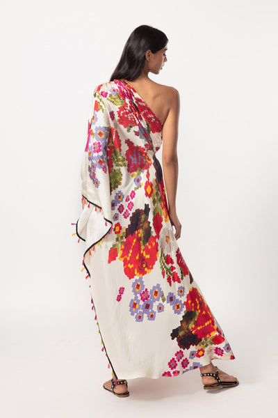Saaksha and Kinni Abstract Floral Print Hand Micro Pelated Kaftan Dress indian designer online shopping melange singapore
