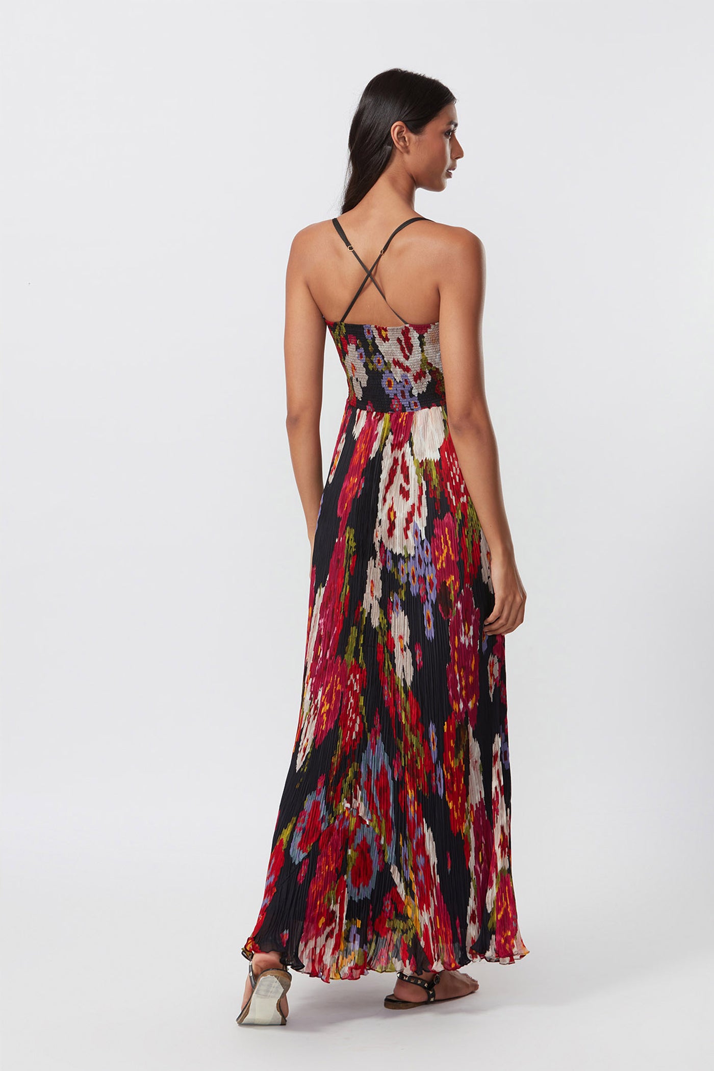 Saaksha and Kinni Abstract Floral Print Hand Micro Pleated Maxi Dress indian designer online shopping melange singapore