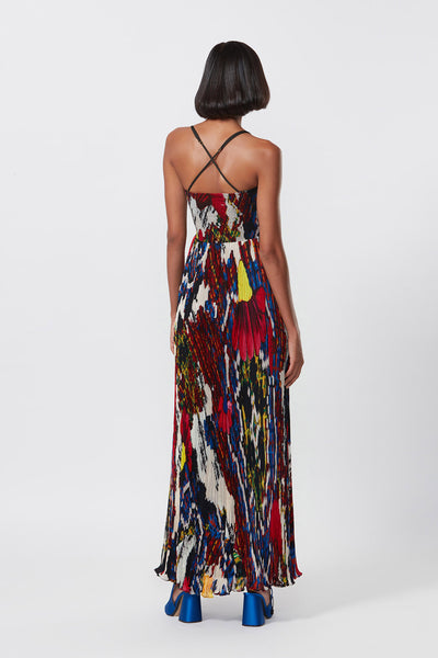 Saaksha and Kinni Abstract floral print handn micro pleated maxi dress indian designer online shopping melange singapore