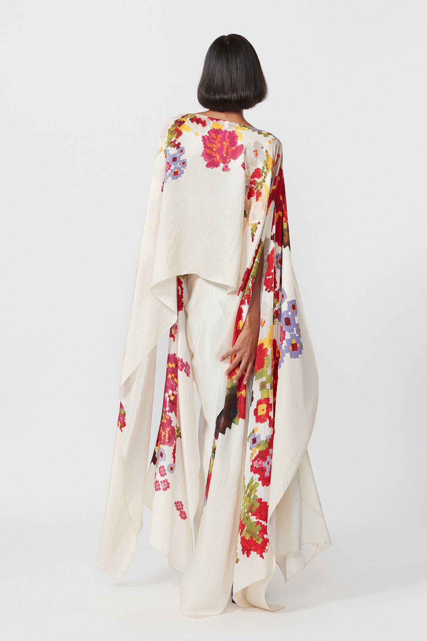 Saaksha and Kinni Abstract Abstract Floral Print Placement High Neck Kaftan Style Cape indian designer online shopping melange singapore