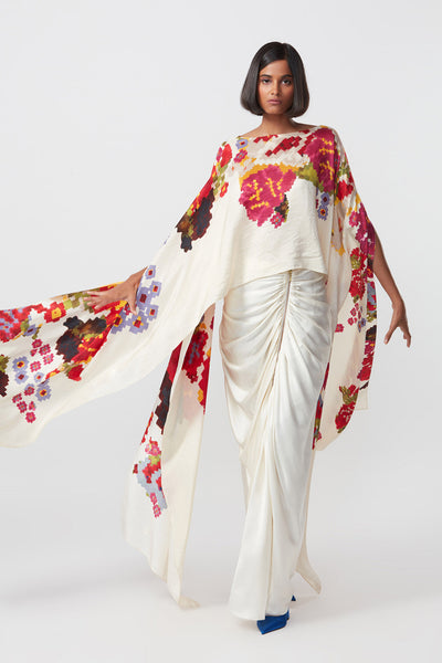 Saaksha and Kinni Abstract Abstract Floral Print Placement High Neck Kaftan Style Cape indian designer online shopping melange singapore