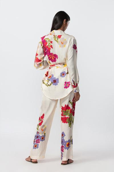 Saaksha and Kinni Abstract floral print shirt collared jacket with detachable belt indian designer online shopping melange singapore