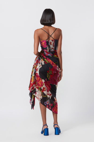 Saaksha and Kinni Abstract floral print side draped midi dress indian designer online shopping melange singapore