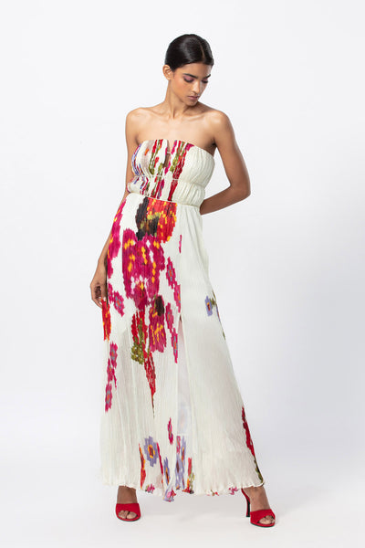 Saaksha and Kinni Abstract floral print hand micro pleated gownindian designer online shopping melange singapore