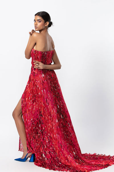 Saaksha and Kinni Abstract floral print hand micro pleated gown indian designer online shopping melange singapore