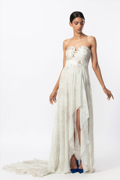 Saaksha and Kinni Abstract print asymmetric gown indian designer online shopping melange singapore