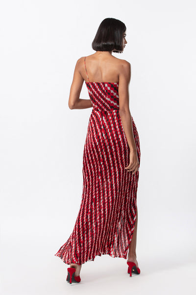 aaksha and Kinni Abstract print hand micro pleated, one shoulder wrap style gown indian designer online shopping melange singapore