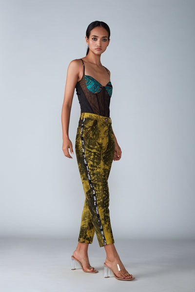 Saaksha and Kinni Abstract Tile Part Printed Corset Style Bodysuit With Adjustable Straps western indian designer womenswear fashion online shopping melange singapore