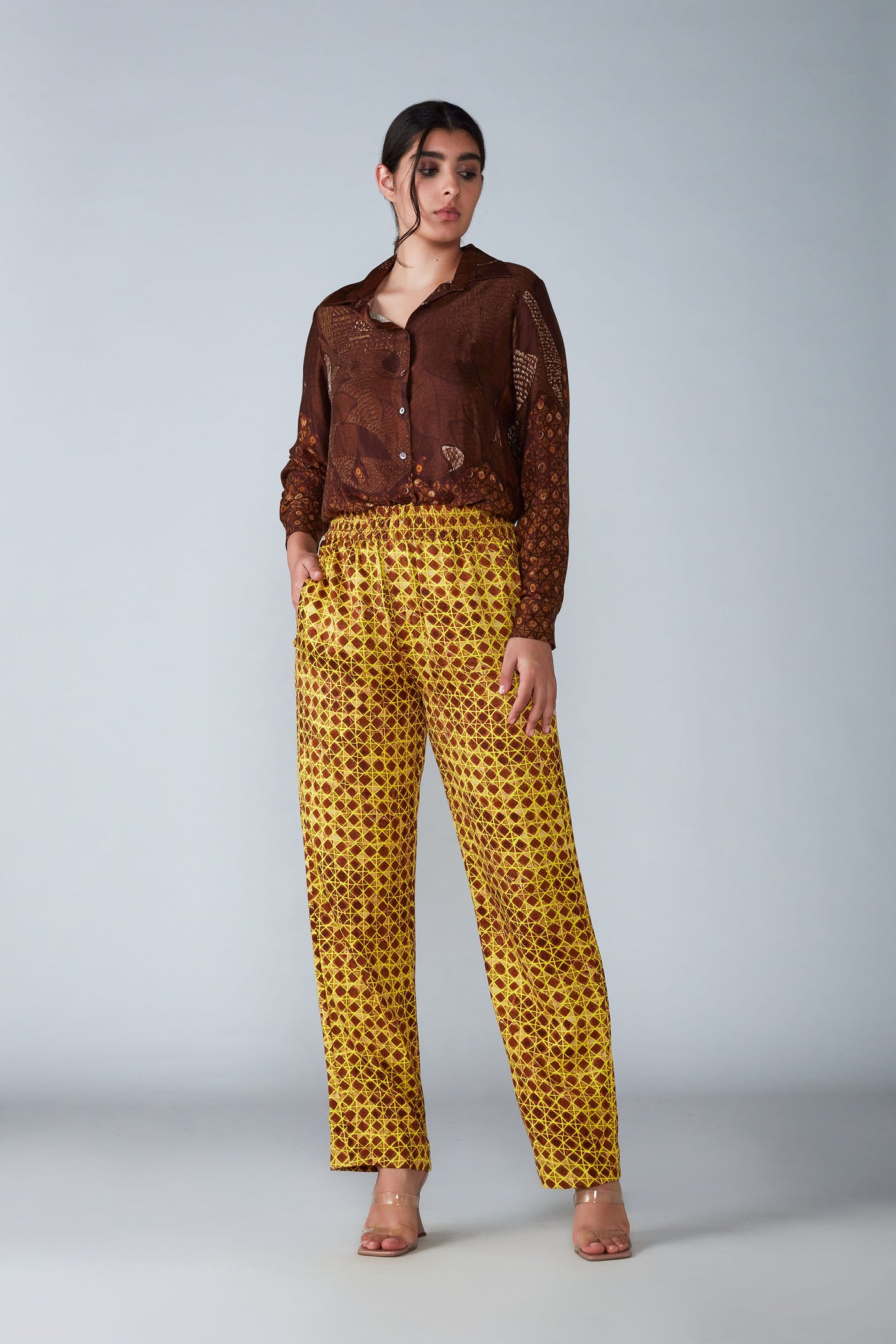 Saaksha and Kinni Abstract Tile Print Collared Shirtt western indian designer womenswear fashion online shopping melange singapore