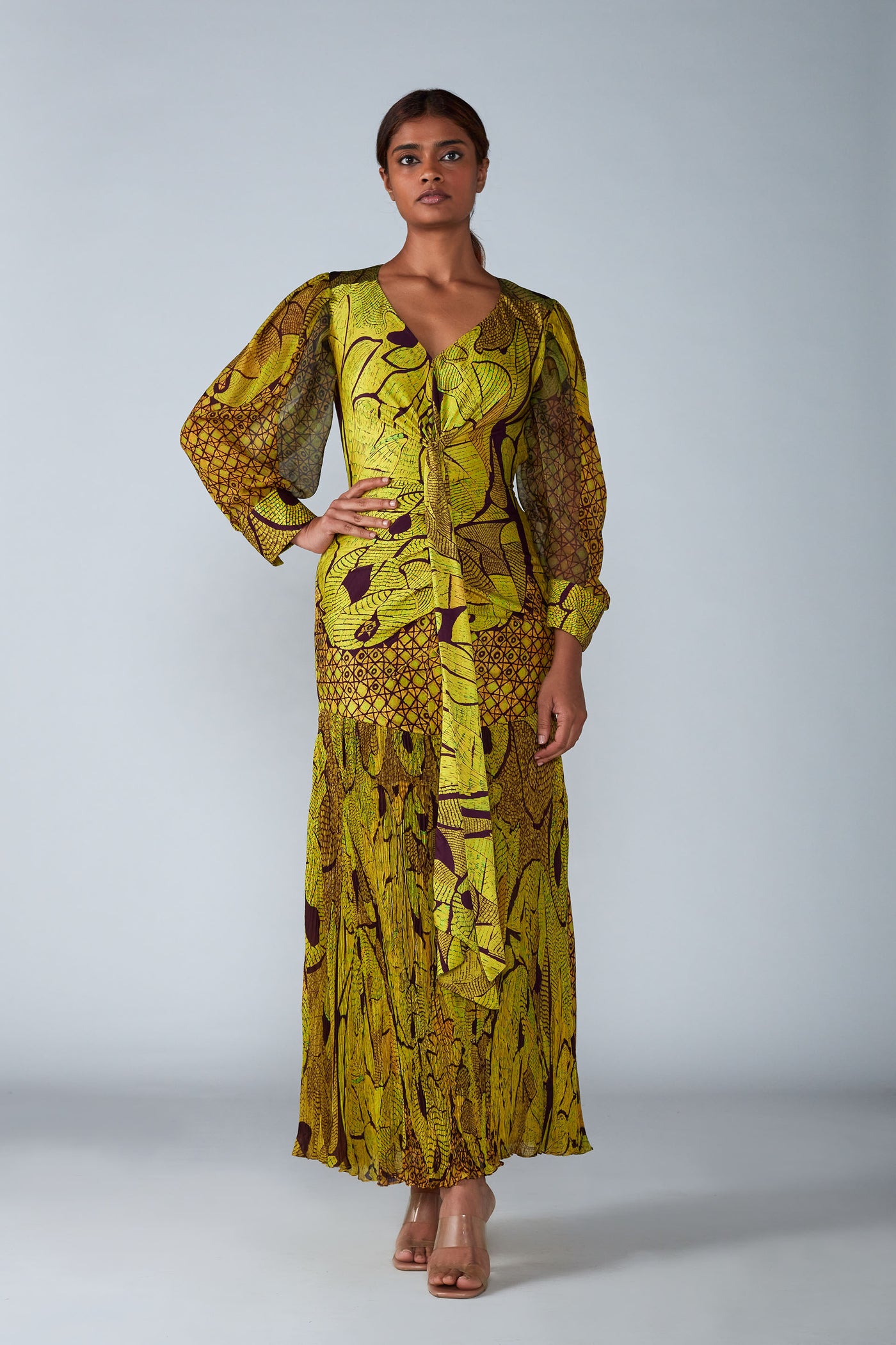 Saaksha and Kinni Abstract Tile Print Front Knot Dress western indian designer womenswear fashion online shopping melange singapore