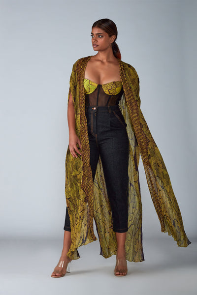Saaksha and Kinni Abstract Tile Print Hand Micro Pleated Cape western indian designer womenswear fashion online shopping melange singapore