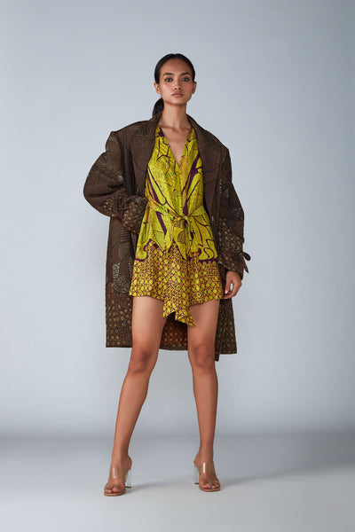 Saaksha and Kinni Abstract Tile Print Quilted Coat western indian designer womenswear fashion online shopping melange singapore
