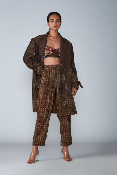 Saaksha and Kinni Abstract Tile Print Velvet Coat With Belted Sleeve Detailing western indian designer womenswear fashion online shopping melange singapore