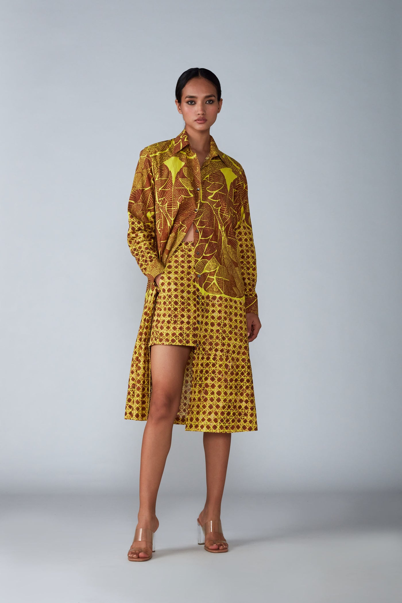 Saaksha and Kinni AGrid Print High Waist Shorts With Elasticated Back western indian designer womenswear fashion online shopping melange singapore