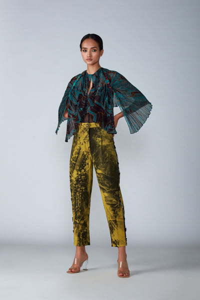 Saaksha and Kinni Abstract wing flower print short cape  western indian designer womenswear fashion online shopping melange singapore