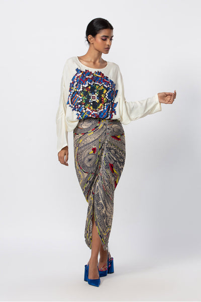 Saaksha and Kinni Batwing Sleeve Abstract Floral Print Blouse indian designer online shopping melange singapore