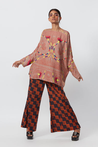 Saaksha and Kinni Batwing sleeve abstract floral print blouse indian designer online shopping melange singapore