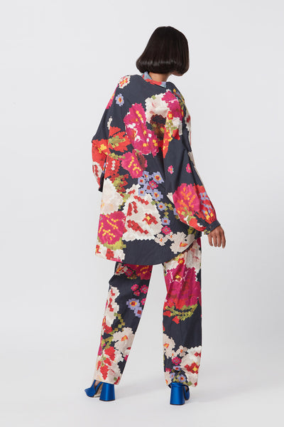 Saaksha and Kinni Batwing Sleeve Abstract Floral Print Oversized Shirt indian designer online shopping melange singapore