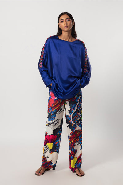 Saaksha and Kinni Batwing sleeve blouse blue indian designer online shopping melange singapore