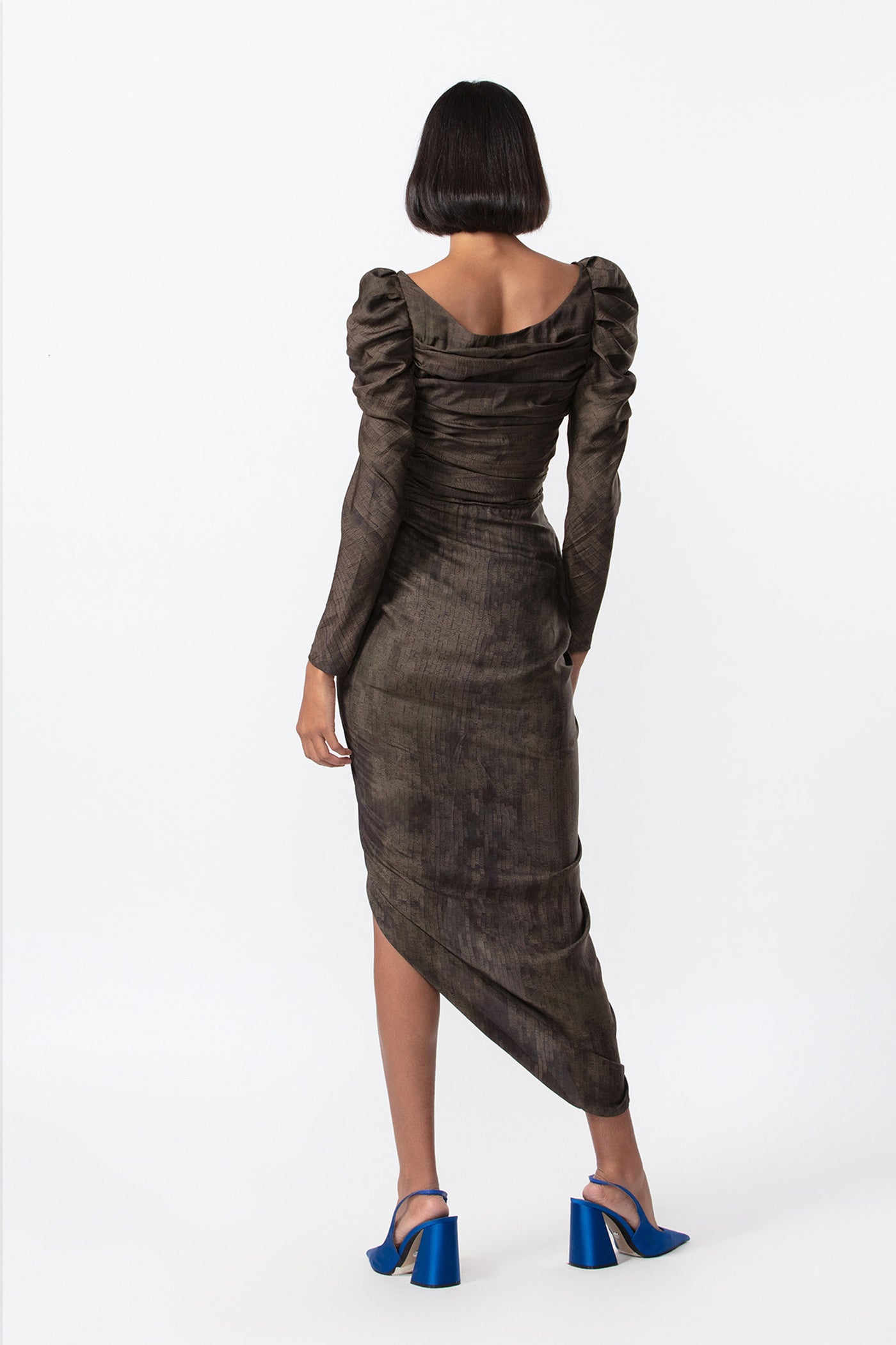 Saaksha and Kinni Corset style asymmetric drape dress with puff sleeves indian designer online shopping melange singapore