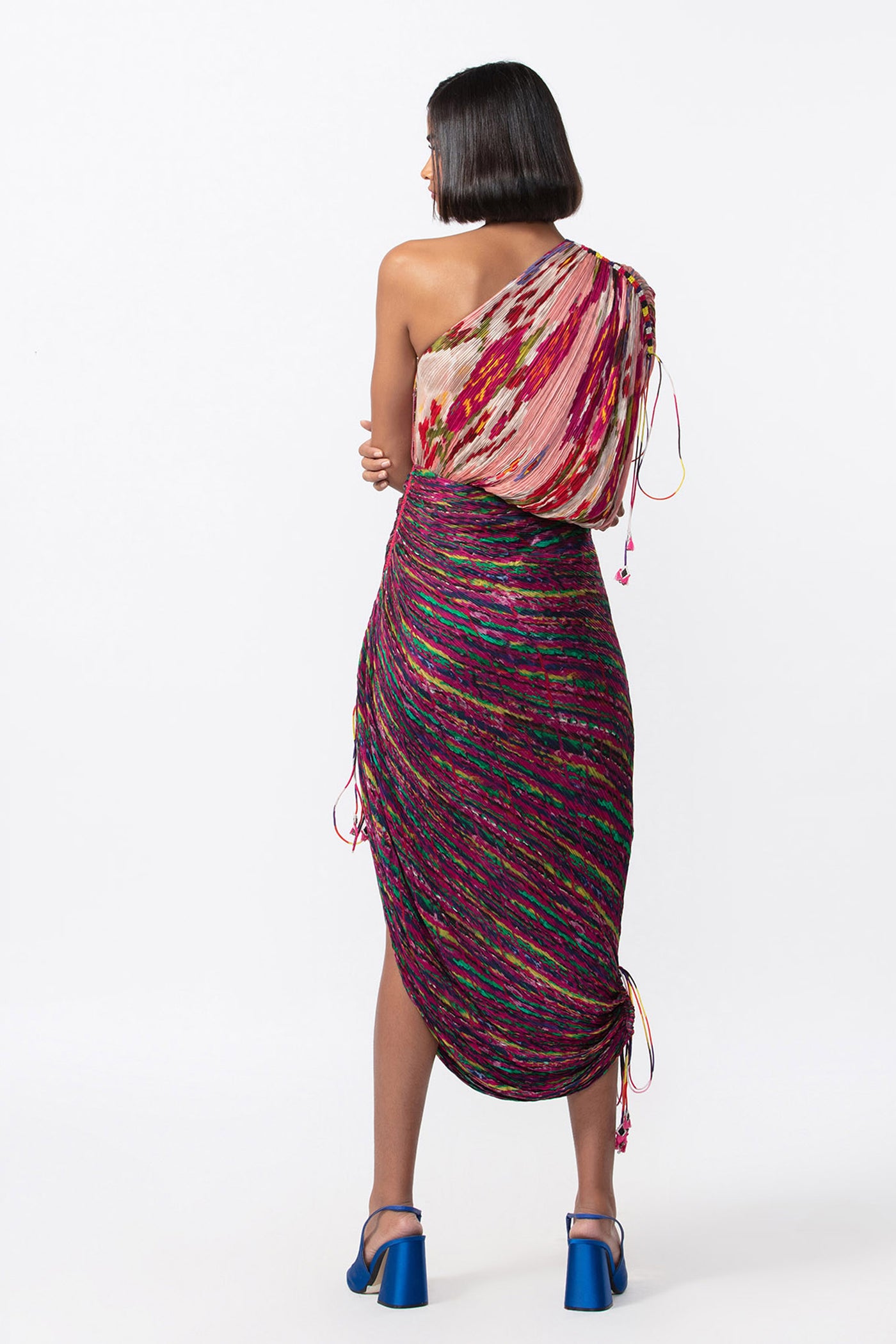 Saaksha and Kinni Dual floral and leheriya print, hand micro pleated sari style dress indian designer online shopping melange singapore