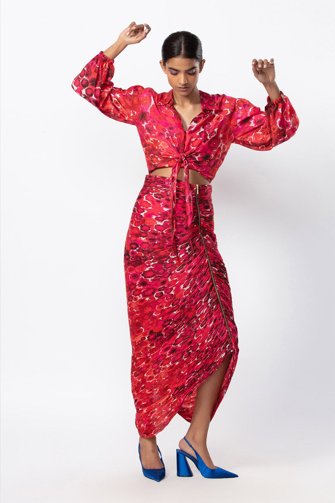 Saaksha and Kinni Floral Print Tie Front Shirt indian designer online shopping melange singapore