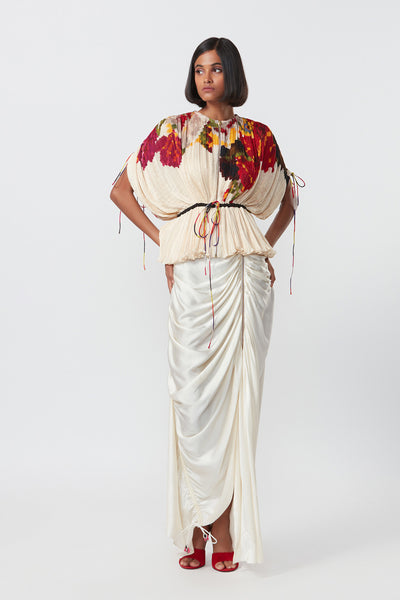 Saaksha and Kinni Draped asymmetric skirt with zipper detailing indian designer online shopping melange singapore