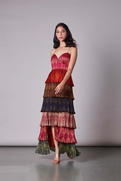 Saaksha & Kinni Six Tier Maxi Dress multicolor western indian designer wear online shopping melange singapore
