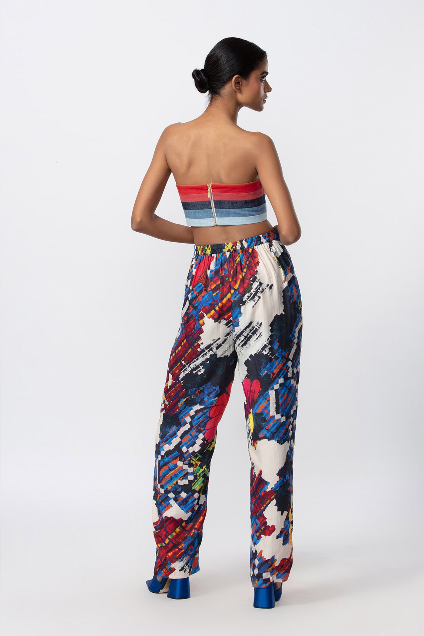 Saaksha and Kinni Tri color patchwork denim bustier indian designer online shopping melange singapore