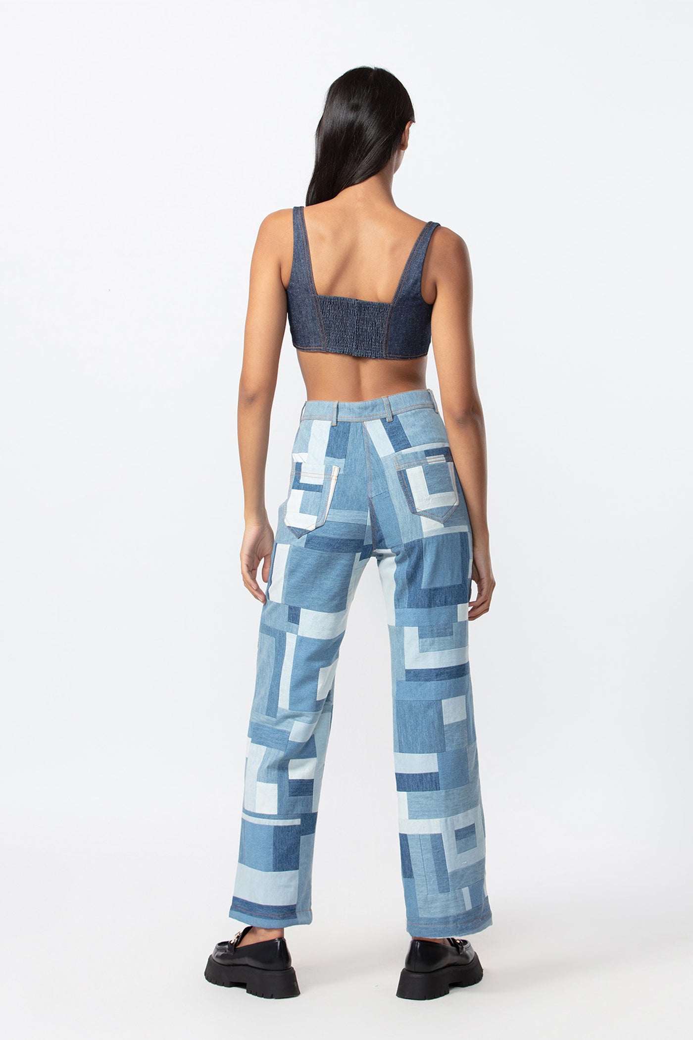 Saaksha and Kinni Tri color patchwork jeans indian designer online shopping melange singapore