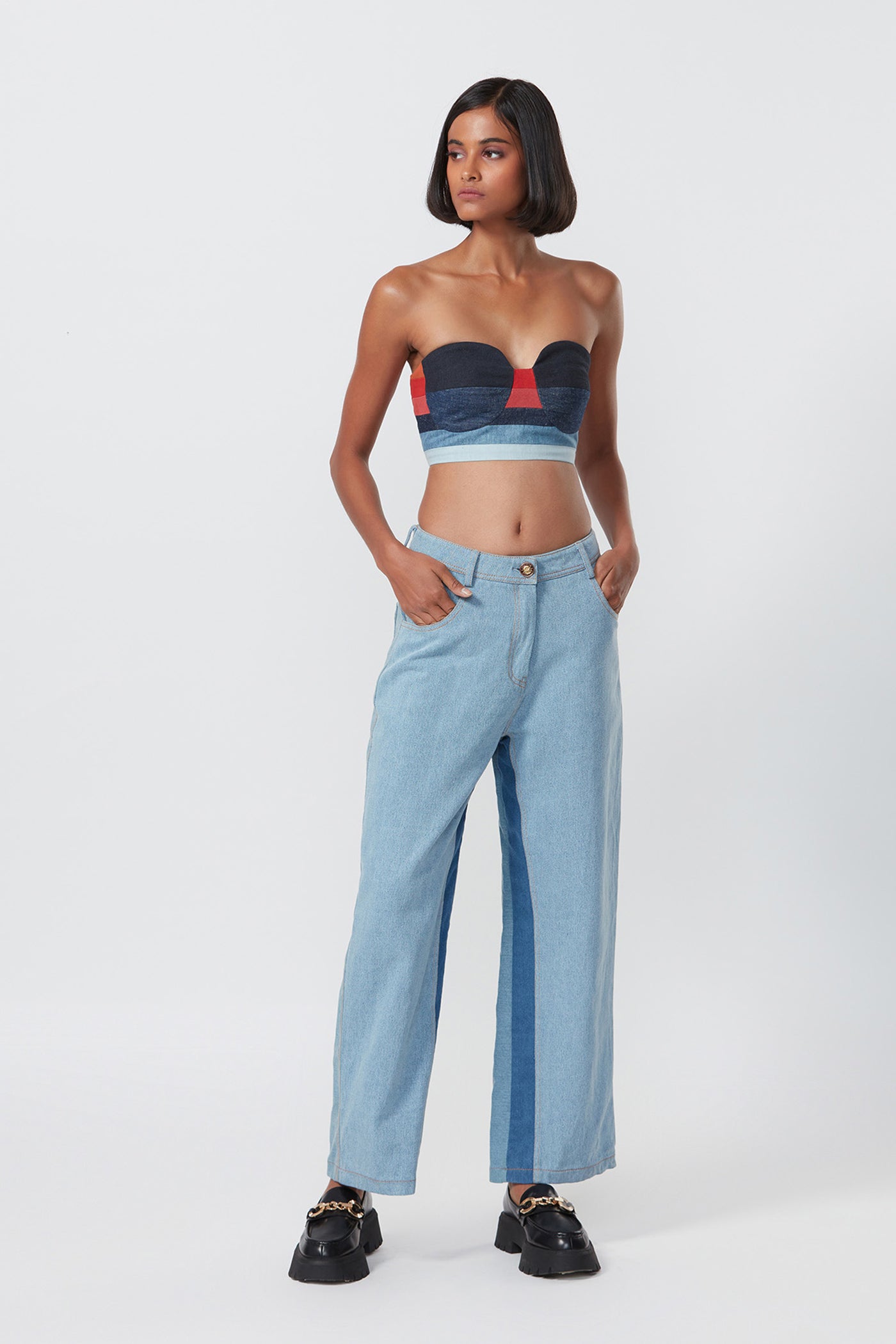 Saaksha and Kinni Two tone high waist jeans indian designer online shopping melange singapore