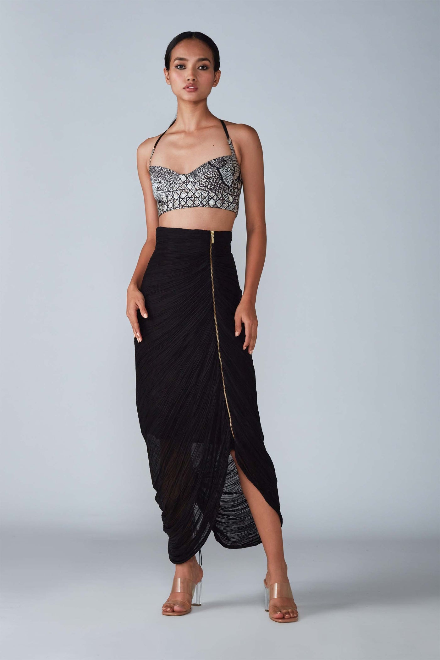 Saaksha & Kinni Micro Pleated Skirt With Zipper Detailing indian designer womenswear fashion online shopping melange singapore