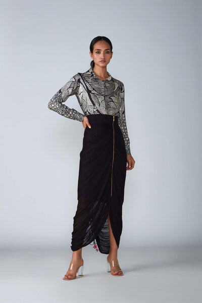 Saaksha & Kinni Abstract tile print collared shirt indian designer womenswear fashion online shopping melange singapore